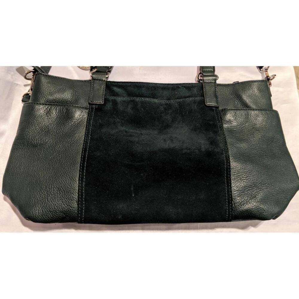 Michael Kors Dark Green Pebbled Leather and Suede Satchel Tote Zipper Detail EUC - Picture 6 of 13